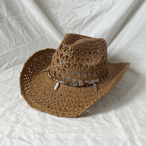 Chapeau d'extérieur évidé Chapeau de plage Chapeau de paille de cow-boy occidental - Product Image 6