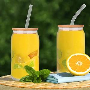 Hot 4 Packs Boba Cup Bubble Tea Cup , 16oz Glass <strong>Tumbler</strong> with Bamboo Lid and Stainless Straw, Reusable <strong>Mason</strong> <strong>Jar</strong> Travel Bottle - Product Image 3