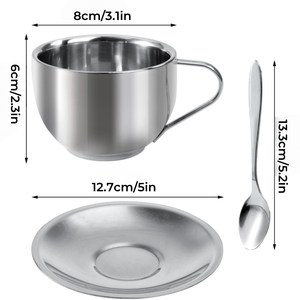 Juego de Tazas de Espresso de Acero Inoxidable de Doble Pared con Platillo y Cuchara para Café, Té y Bebidas Calientes Aisladas en Casa u Oficina - Product Image 6