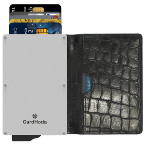 ที่ใส่บัตรอลูมิเนียม CardHoda ป้องกัน RFID แบบพับได้ กระเป๋าสตางค์สั้นสำหรับทุกเพศ ลายหนังจระเข้ ดีไซน์มินิมอล - Product Image 1