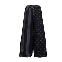 Nouveau pantalon en jean jacquard délavé style RO, coupe ample et large, motif drapeau étoilé, style streetwear américain haut de gamme