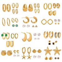 Ensemble de trois paires de boucles d'oreilles en acier inoxydable, boucles d'oreilles géométriques, pendantes, avec zircon, électro-plaquées, bijoux pour femmes