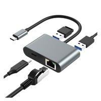 Convertisseur Ethernet Gigabit Type-C, Carte Réseau RJ45, Station d'Extension 4-en-1, Charge Rapide PD 60W, Hub Double Port USB