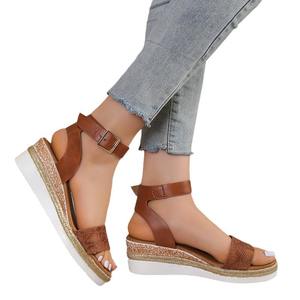 Sandalias de cuña de verano, Sandalias romanas con plataforma y correa de hebilla para Mujer, Sandalias antideslizantes de fondo grueso con punta abierta para Mujer de talla grande 36-43 - Product Image 5