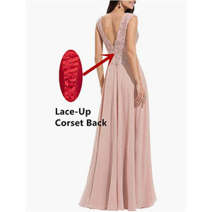 Elegant Long Bridesmaid Dress V Neck Chiffon A Line Backless Formal Evening Gown Natural Waistline - Product Image 3