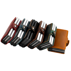 Vendite di fabbrica pazzo cavallo pieno fiore in pelle di metallo <span class=keywords><strong>porta</strong></span> carta doppia lega di alluminio RFID antifurto spazzola <span class=keywords><strong>Clip</strong></span> dollaro - Product Image 1