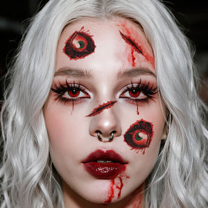 Halloween tatouages temporaires visage autocollant Halloween horrible cicatrice de sang yeux sanglants crâne tatouage étanche pour bras cou jambe - Product Image 4