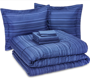 Bán Chạy Bộ Giường Vi Sợi Nhẹ 7 Món Trong Một Túi Bộ Chăn Ga GốI SọC Calvin Màu Xanh Hoàng Gia - Product Image 1