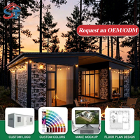 Casa Contenedor de 20 Pies Independiente de la Red Eléctrica con Revestimiento de Piedra y Luces Decorativas para Acampar en la Naturaleza