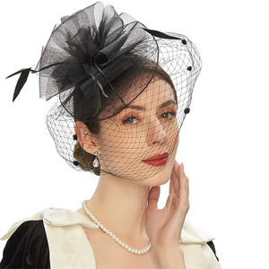 HZO-23019 Wholesale Fashion Design Party Women Church Fascinators Hats Sinamay <strong>Navy</strong> Red Church Fascinator <strong>Headbands</strong> - Product Image 3