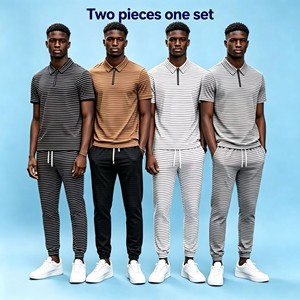 Completo da Uomo Estivo MXJ016 da 8,5 Dollari: Polo con Zip e <span class=keywords><strong>Pantaloni</strong></span> Lunghi, Set 2 Pezzi Casual per Tutti i Giorni, <span class=keywords><strong>Tuta</strong></span> Sportiva da Jogging - Product Image 1