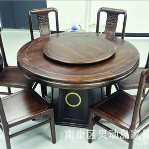 Mesa de comedor redonda de madera maciza de estilo chino nuevo con plato giratorio, diseño moderno minimalista para comedor - Product Image 2