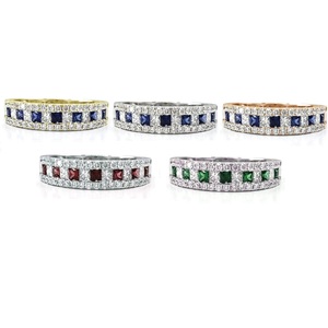 Bijoux sur mesure simplement de haute qualité platine blanc or massif véritable diamant bleu Royal saphir bague bande pour cadeau - Product Image 4