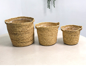 Cheapest Factory Grass Straw Decoration Woven <b>Storage</b> <b>Basket</b> Faux Rattan Flower Pot Medium Size - Product Image 1