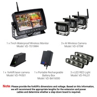 Système de caméra sans fil pour chariot élévateur VD de qualité industrielle avec élimination des angles morts par IA à latence nulle, moniteur 7'' et feux d'avertissement linéaires