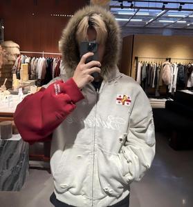 Felpa con Cappuccio da Uomo <span class=keywords><strong>Oversize</strong></span> Y2K con <span class=keywords><strong>Zip</strong></span>, 100% Cotone Pesante, Stampa Ricamata, Colletto in Pelliccia, <span class=keywords><strong>Felpe</strong></span> con Cappuccio per l'Inverno - Product Image 2