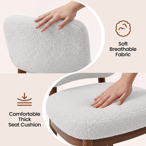 Chaises de salle à manger modernes en tissu bouclé, dossier incurvé ergonomique avec pieds en bois massif, chaises latérales rembourrées douces pour le salon - Product Image 5