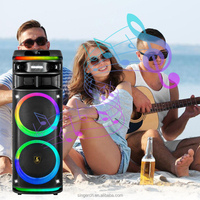 Altavoz de karaoke para fiestas CH-2127, doble woofer de 12 pulgadas, potente, para exteriores, con 2 micrófonos inalámbricos y control remoto.