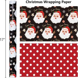 Black Christmas <b>Wrapping</b> <b>Paper</b> Reversible Santa Red Polka Dot 17 In X 32.8 Ft Gift Craft Packaging - Product Image 5