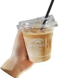 Tasses de jus de café glacé en plastique avec couvercles à emporter, fournitures d'usine