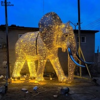 Statue d'éléphant en acier inoxydable de haute qualité Sculpture en métal plaqué et peint avec des lumières modèle de peinture en métal de Logo découpé