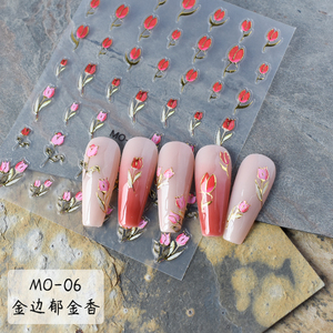 TSZS-pegatinas de <span class=keywords><strong>uñas</strong></span> <span class=keywords><strong>para</strong></span> manicura, adhesivos <span class=keywords><strong>para</strong></span> <span class=keywords><strong>uñas</strong></span> con bordes dorados, <span class=keywords><strong>flores</strong></span> <span class=keywords><strong>en</strong></span> <span class=keywords><strong>relieve</strong></span>, Color rojo, rosa, tulipán, venta al por mayor - Product Image 4