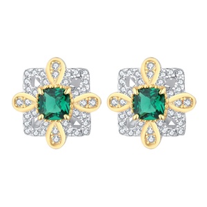 Vintage Fashion Jewelry Eco-friendly Copper Gold Plated Insert 4*4mm Green Zircon Floral <b>Earrings</b> Women for Daily Wear - Product Image 1