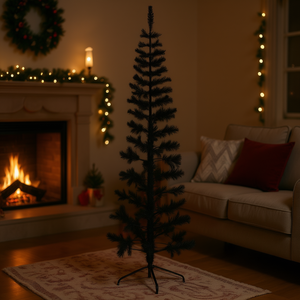 Árbol de Navidad Artificial Delgado de 7 Pies, Color Negro, con Soporte, Decoración Interior - Product Image 2