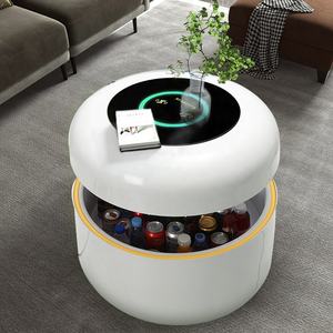 <span class=keywords><strong>Petite</strong></span> table basse relevable avec réfrigérateur à boissons, couvercle pliable blanc et marron, table basse intelligente pour la maison - Product Image 2