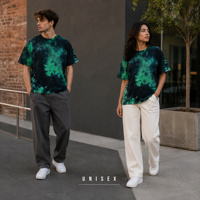 T-shirt graphique tie-dye épais 180 g/m² en coton/bambou tricoté écologique, couleur dégradée douce, unisexe, streetwear