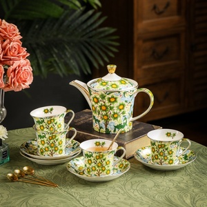 ชุดกาแฟเซรามิกลายผลไม้สีเขียวสุดหรูหรา พร้อมถ้วยชาและจานรอง ชุดกาน้ำชา บรรจุกล่องของขวัญ - Product Image 4
