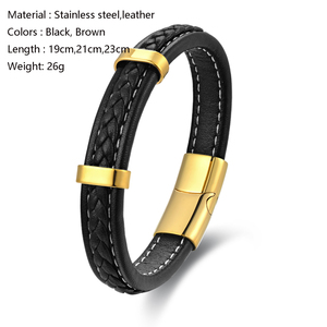 Mode Simple <span class=keywords><strong>Bracelet</strong></span> En Cuir En Acier Inoxydable Logo Personnalisé DIY Métal Boucle <span class=keywords><strong>Magnétique</strong></span> Brun Noir <span class=keywords><strong>Bracelet</strong></span> En Cuir Pour Hommes - Product Image 6