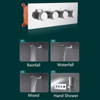 Ensemble de douche mural moderne monocommande en laiton cuivré poli or rose avec robinet doseur et jets de pluie et de massage doux