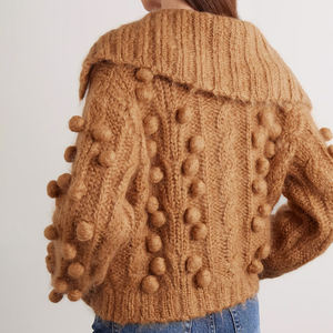 <span class=keywords><strong>Cardigan</strong></span> Oversize in Maglia con Pompon e Decorazioni in <span class=keywords><strong>Cammello</strong></span> per Donna, Produzione OEM Wisrise - Product Image 2