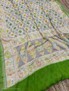 Sari Banarasi de Chifón Puro Tradicional de Lujo, Tejido a Mano, con Patrón Zari Contemporáneo, Protección Solar, Secado Rápido, para Fiestas - Product Image 4