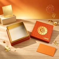Boîte cadeau or orange 10e anniversaire, boîte rigide carrée personnalisée, écologique, haut de gamme, logo en feuille métallisée, impression UV géométrique, magnétique