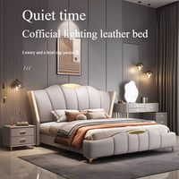 Mobilier de chambre à coucher moderne et luxueux en bois lits rembourrés souples cadre de lit double pleine grandeur Ensemble en cuir avec rangement design flottant