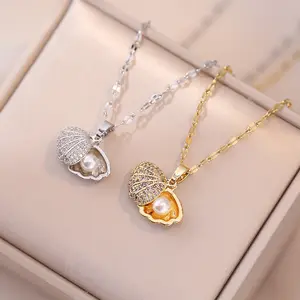 Classic Shell Pearl Necklace Fashion Small Fresh Clavicle Chain Micro-inlaid Simple Versatile Pendant Gift Giving(NL002)