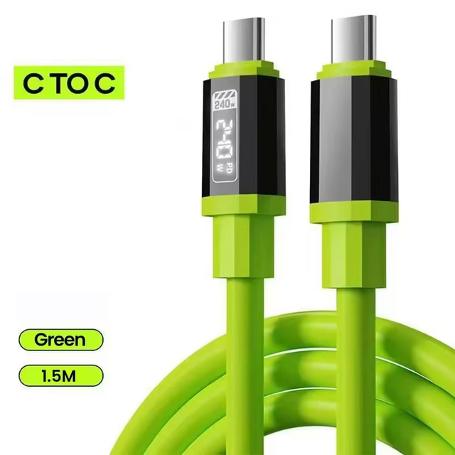 240W Fast Charging USB-C PD Cable with Type-C Connectors LED Power Display Fast Data and Charging Silicone Durable Cord