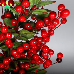 عيد الميلاد الاصطناعي التوت هولي الأحمر والأوراق الخضراء بوش بورجوندي هولي فروع التوت لشجرة عيد الميلاد المنزل - Product Image 6