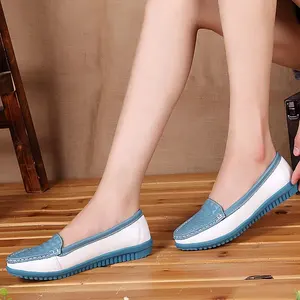 Zapatos planos de moda para mujer, mocasines informales antideslizantes con punta redonda y bloque de Color