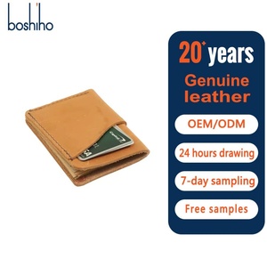 กระเป๋าสตางค์หนังแท้ Boshiho รุ่นมินิมอล พร้อมช่องใส่บัตร RFID และคลิปหนีบเงินสไตล์วินเทจสำหรับผู้ชาย - Product Image 1