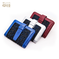 Dompet Kartu Mini Berbahan Tweed dengan Glitter, Tali Jepret, Tempat Kartu ID dengan Jendela Transparan, Tempat Kartu Kredit Kecil Wanita, Logo Embos