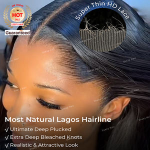 Nueva Peluca de línea de cabello Lagos, cabello humano, nudos blanqueados, peluca con malla frontal prearrancada M, peluca sin pegamento Invisible 13X6 HD de Vietnam crudo - Product Image 4