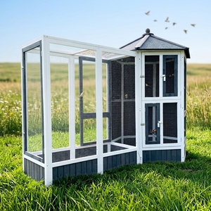 SDB011 Cage à oiseaux en bois moderne et respirante, grande maison pour animaux de compagnie, pour perroquets et pigeons, volière avec motif imprimé - Product Image 1