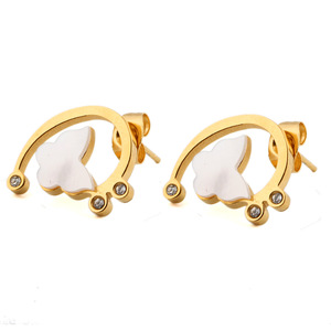 Butterfly <b>Stud</b> <b>Earrings</b> 18K Gold Plated Hollow Shell Design With <b>Crystal</b> Accents For Women Fashion Jewelry - Product Image 5