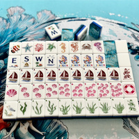 Ensemble de Mahjong de Collection 160 Tuiles Acryliques, Finition Superposée Inspirée de l'Océan, Style Américain Moderne, Collection de Jeux pour Adultes et Clubs