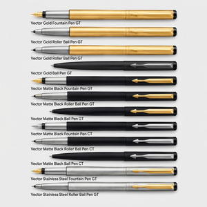 Parker Vector Metal Handle Promotional <b>Pen</b> Set <b>Gold</b> Black Stainless Steel Rollerball Ballpoint Writing Gift - Product Image 1
