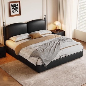 Cadre <span class=keywords><strong>de</strong></span> lit moderne <span class=keywords><strong>de</strong></span> luxe avec rangements ajustables, tiroirs, éclairage LED, tête <span class=keywords><strong>de</strong></span> lit capitonnée en cuir, taille King, mobilier <span class=keywords><strong>de</strong></span> chambre à coucher - Product Image 3