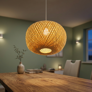 Lampe suspendue en rotin rond en bambou E27, lumière LED chaude pour salle à manger, restaurant - Product Image 2
